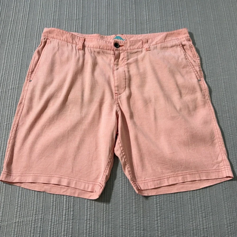 Tommy Bahama Mens Size 42 Salmon Pink Linen Blend Flat Front Shorts